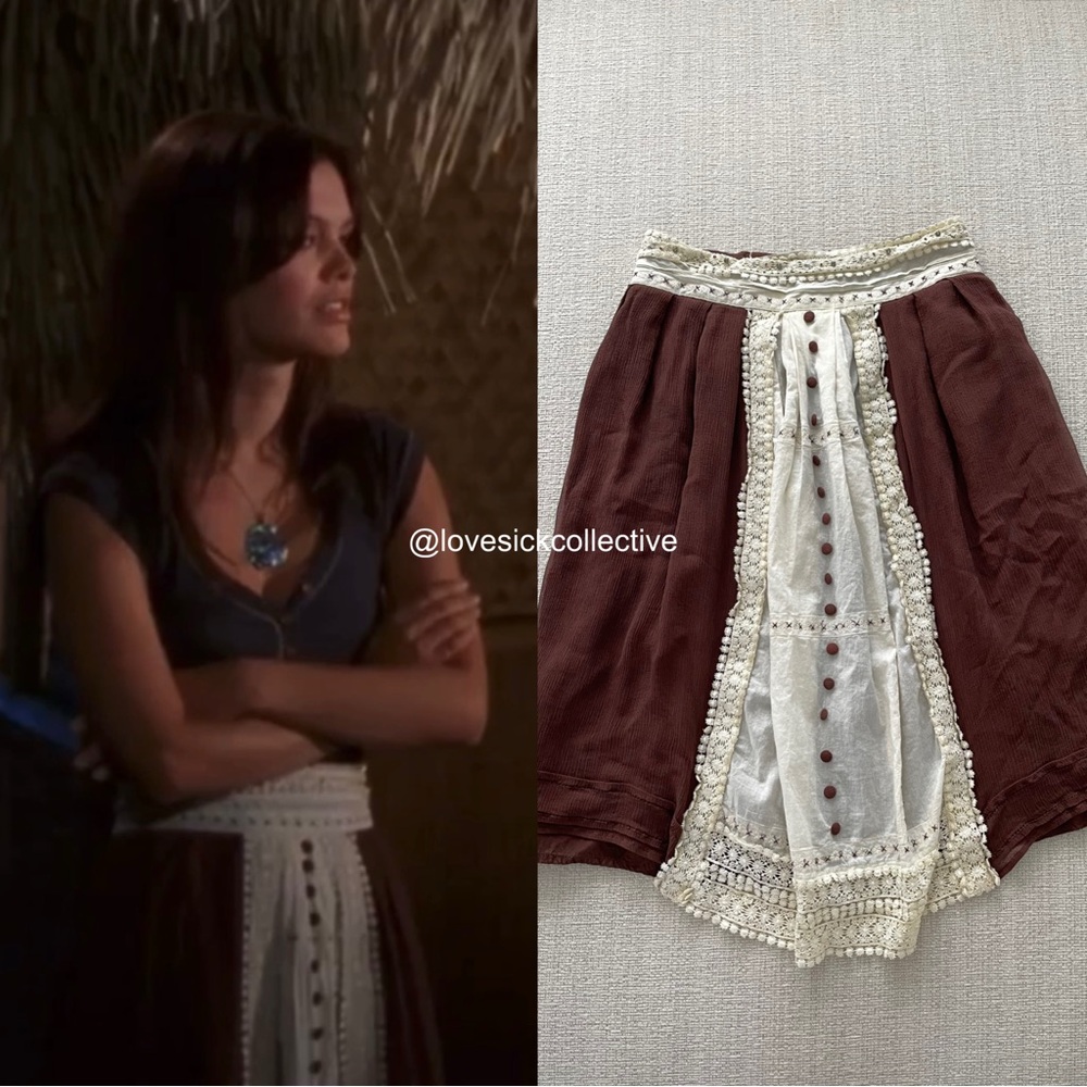 ASO Summer Roberts in The OC Anthropologie Brown and Cream Midi Skirt Size 6